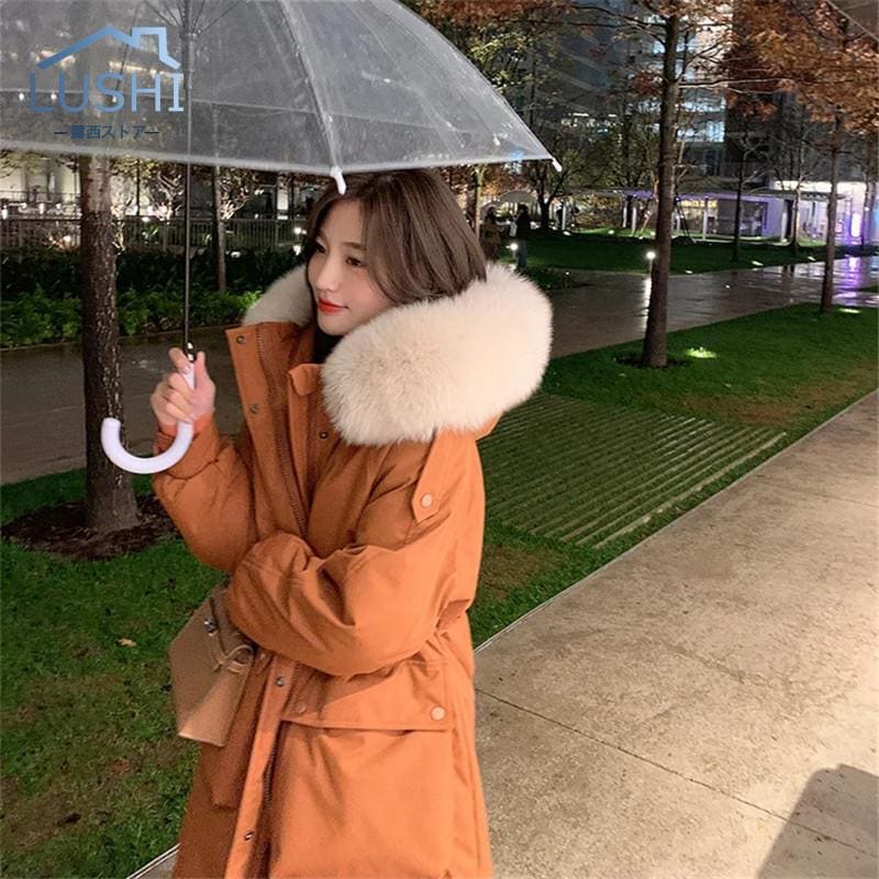 【急速出荷】新作 トレンド ダウンコート レディース 冬服 ロング丈 フード付き ジップアップ ひざ丈 無地 秋冬 ゆったり 暖かい 保温 防寒 羽織り ダウンジャケット アウター