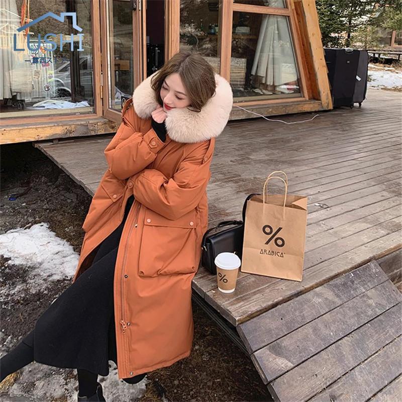 【急速出荷】新作 トレンド ダウンコート レディース 冬服 ロング丈 フード付き ジップアップ ひざ丈 無地 秋冬 ゆったり 暖かい 保温 防寒 羽織り ダウンジャケット アウター