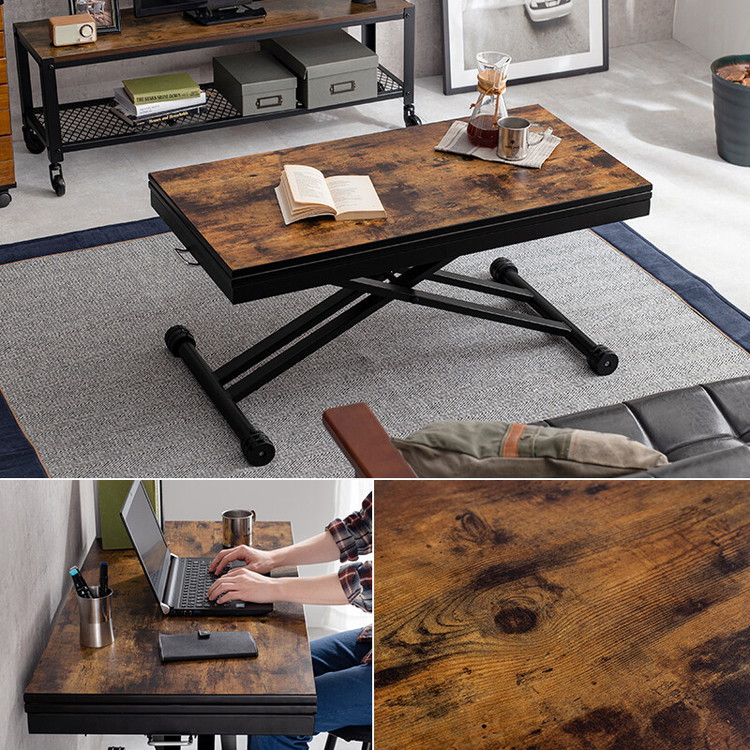 テーブル 折りたたみ 昇降式 おしゃれ リフトアップ 高さ調整 キャスター 完成品 デスク センターテーブル リビングテーブル