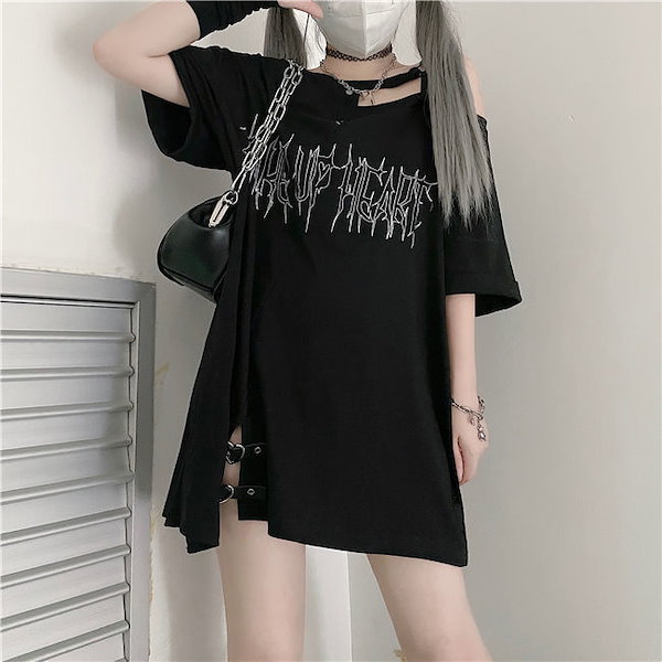 Qoo10] 肩出し Tシャツ トップス 地雷 ギャル