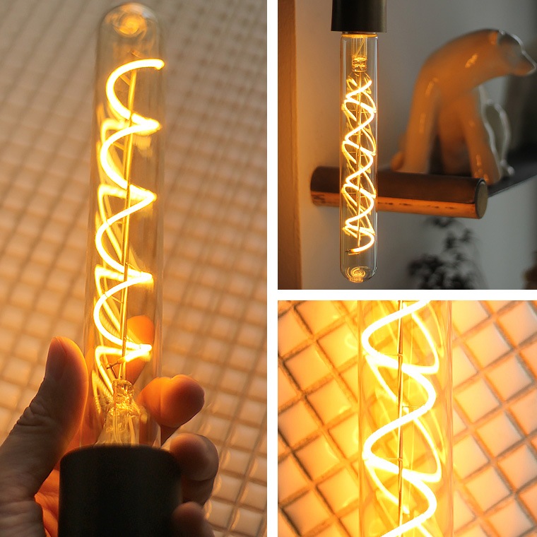 5個セットエジソン電球 スパイラル ロングチューブゴールド E26 調光器対応 フィラメントLED 5個セットエジソン電球 スパイラル ロングチューブゴールド E26 調光器対応 フィラメントLED