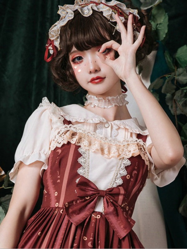 【短納期】甘いロリータブラウスネバーランドフリル半袖ロリータトップライトアプリコットロリータシャツ 【短納期】甘いロリータブラウスネバーランドフリル半袖ロリータトップライトアプリコットロリータシャツ