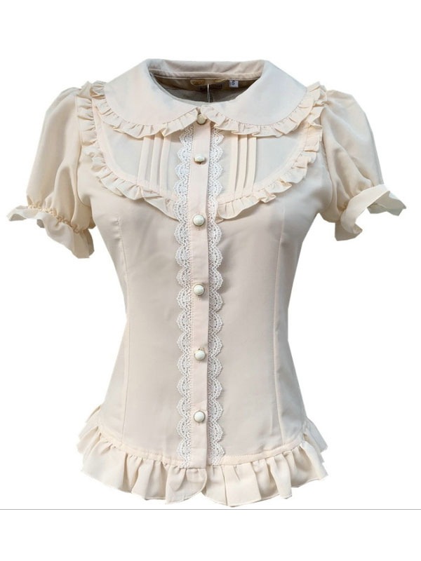 【短納期】甘いロリータブラウスネバーランドフリル半袖ロリータトップライトアプリコットロリータシャツ 【短納期】甘いロリータブラウスネバーランドフリル半袖ロリータトップライトアプリコットロリータシャツ