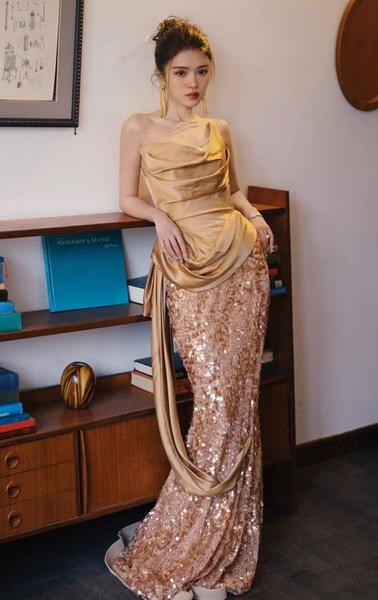 Qoo10] お得セットパーティードレス 金 ウェディ