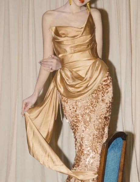 Qoo10] お得セットパーティードレス 金 ウェディ