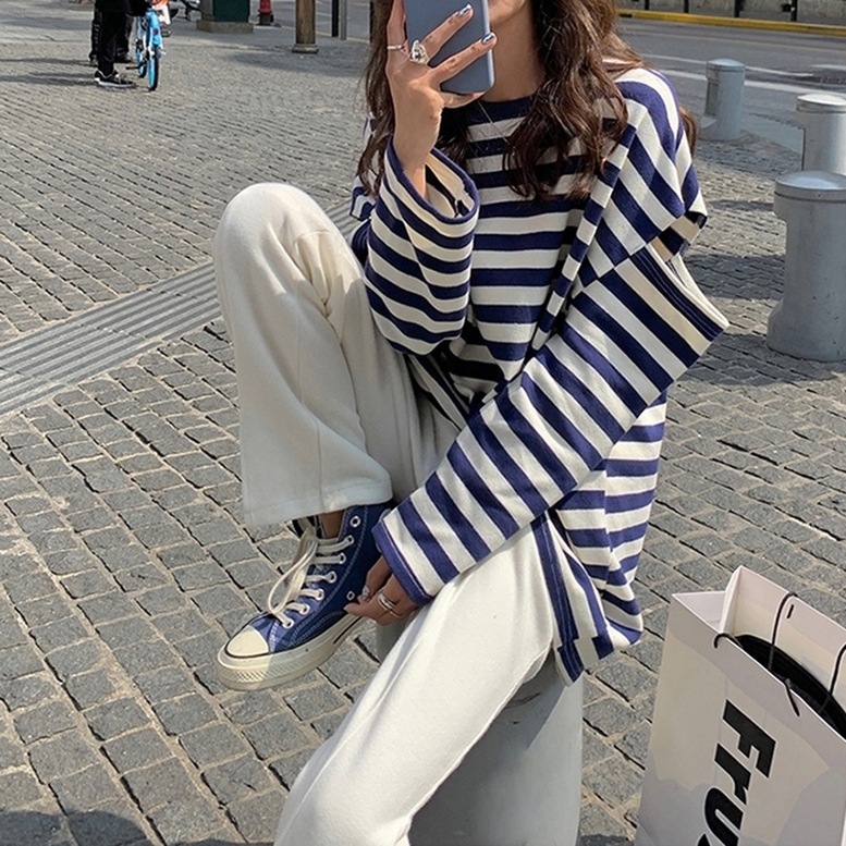 2color ボーダー柄オープンショルダートップス 肩あきボーダーTシャツ トップス Tシャツ シャ