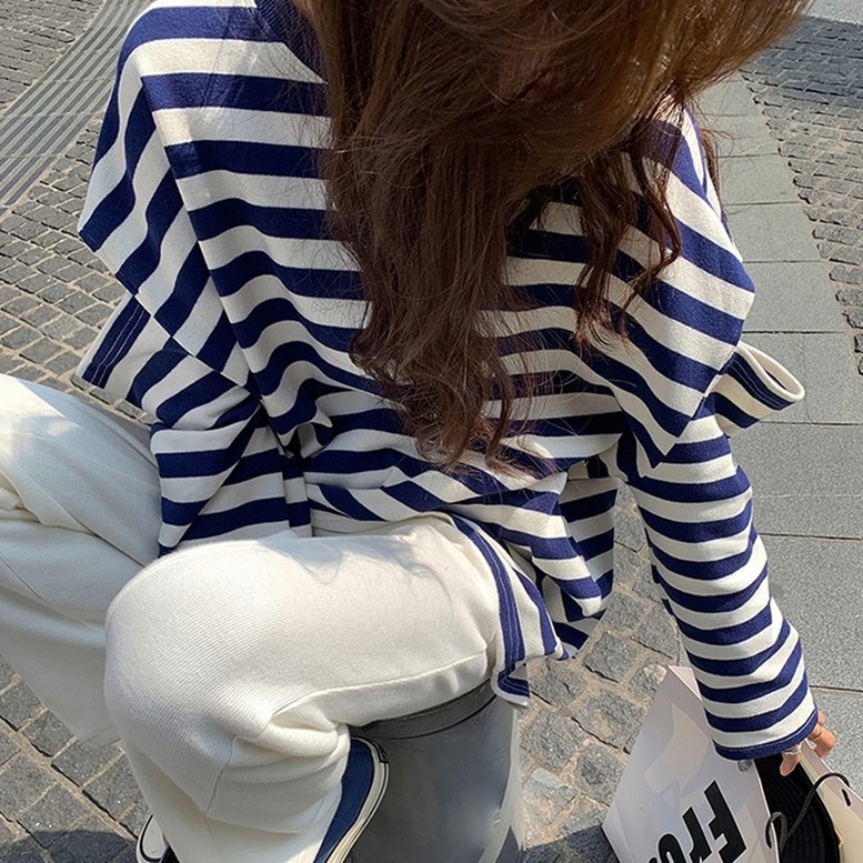 2color ボーダー柄オープンショルダートップス 肩あきボーダーTシャツ トップス Tシャツ シャ