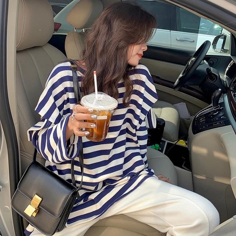 2color ボーダー柄オープンショルダートップス 肩あきボーダーTシャツ トップス Tシャツ シャ