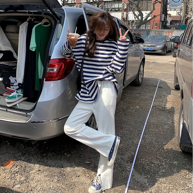 2color ボーダー柄オープンショルダートップス 肩あきボーダーTシャツ トップス Tシャツ シャ