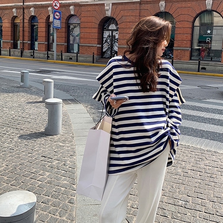 2color ボーダー柄オープンショルダートップス 肩あきボーダーTシャツ トップス Tシャツ シャ