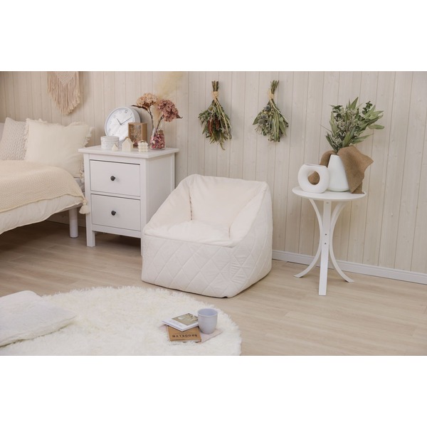 ゆったりと座れる肘があるビーズソファ ホワイト ゆったりと座れる肘があるビーズソファ ホワイト