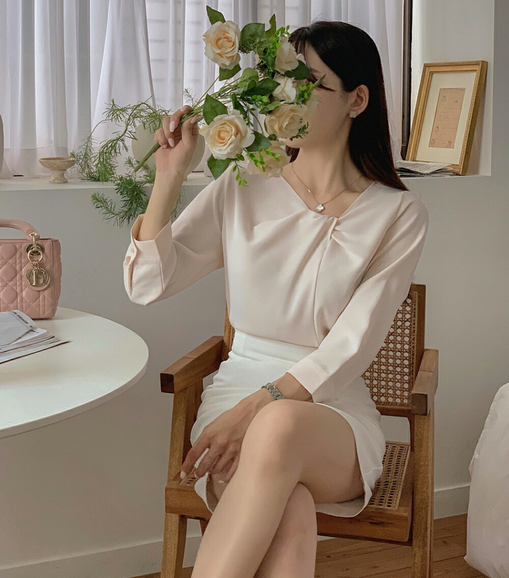 [メガ割りSALE]ツイストネックシフォンブラウス・p586901