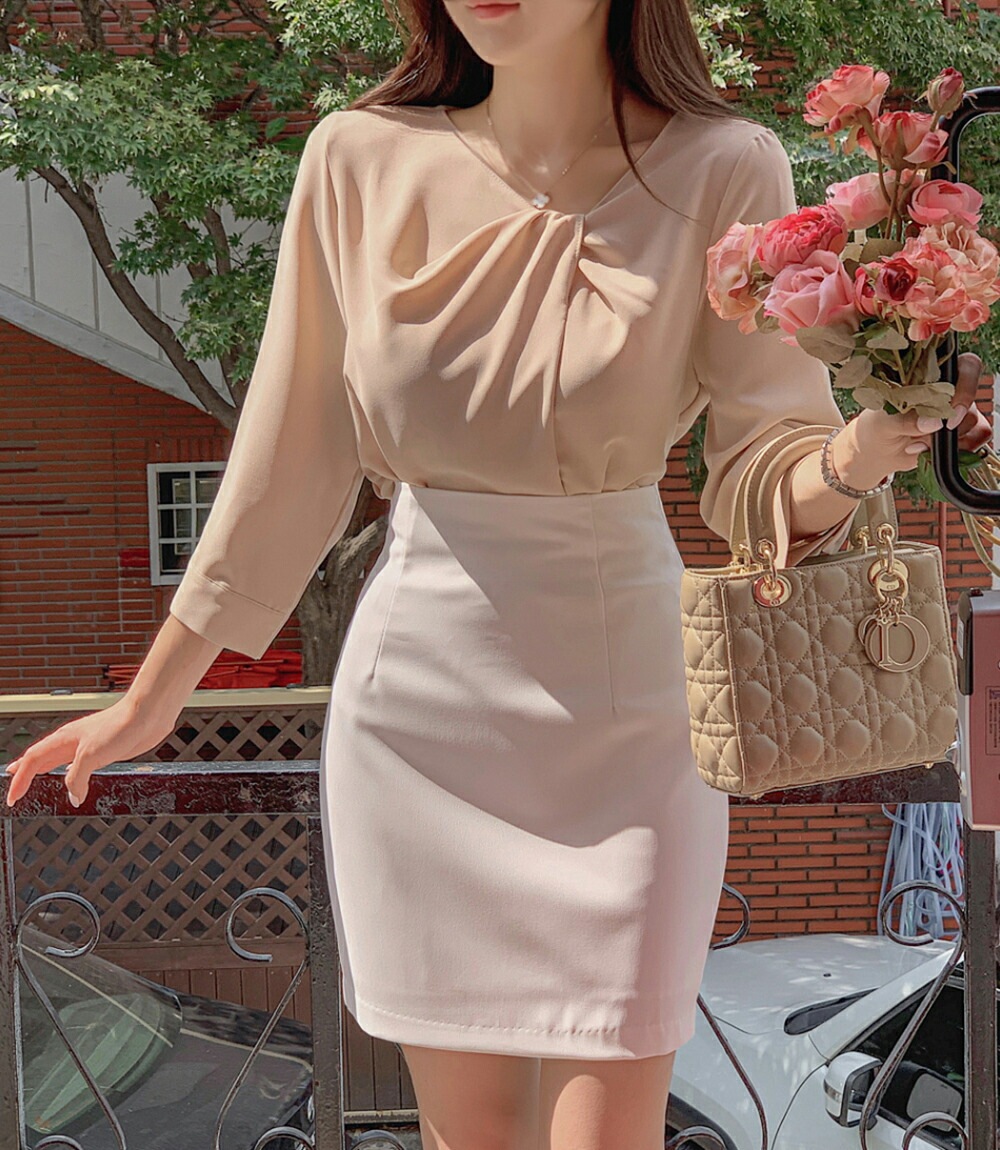 [メガ割りSALE]ツイストネックシフォンブラウス・p586901