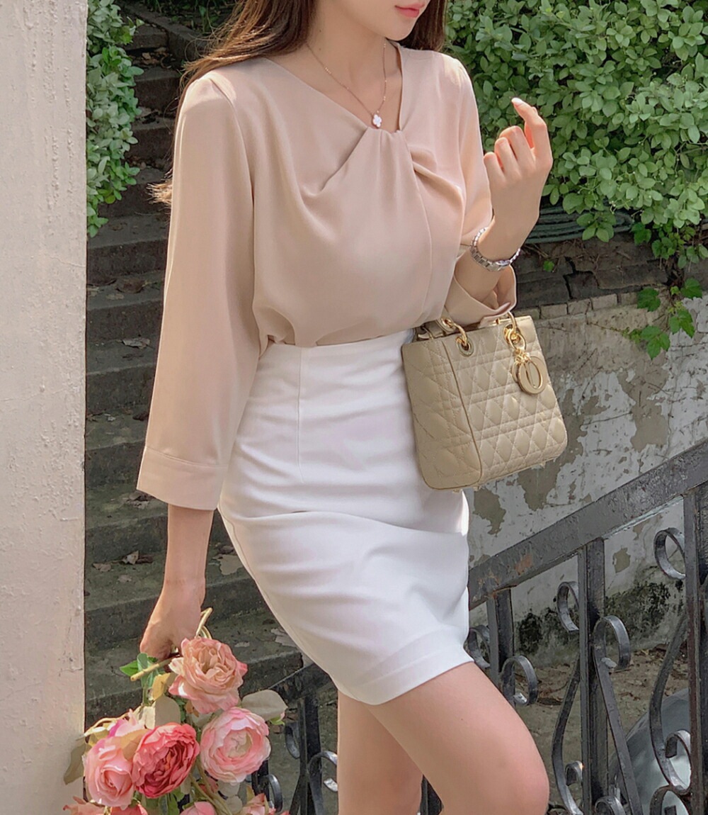 [メガ割りSALE]ツイストネックシフォンブラウス・p586901