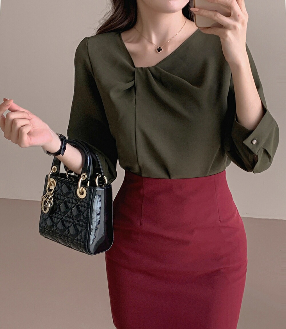 [メガ割りSALE]ツイストネックシフォンブラウス・p586901