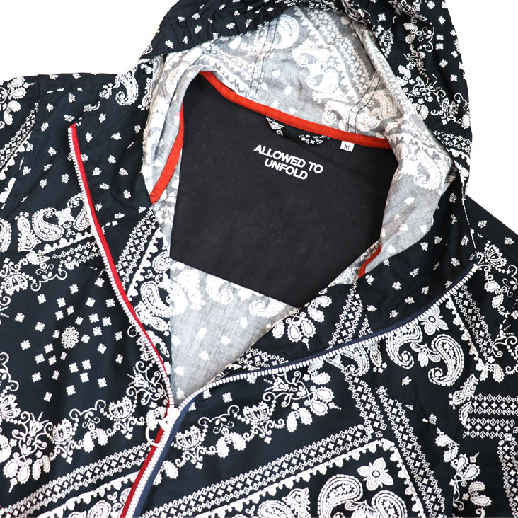 Allowed To Unfold アロウドトゥーアンフォールド マウンテンパーカー バンダナ柄 タイプライター素材 ペイズリー 薄手 ストリート モード モノトーン 0704-11400 Allowed To Unfold アロウドトゥーアンフォールド マウンテンパーカー バンダナ柄 タイプライター素材 ペイズリー 薄手 ストリート モード モノトーン 0704-11400