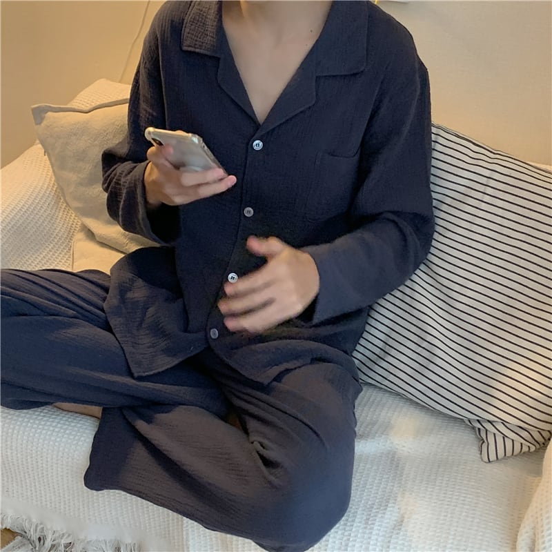 ２color メンズ カップル パジャマ ルームウェア ナイトウェア お揃い イロチ 上下セット