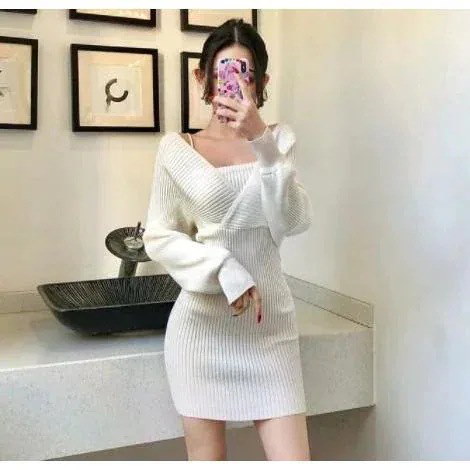 Qoo10] ニットワンピース セクシー ミニ タイト