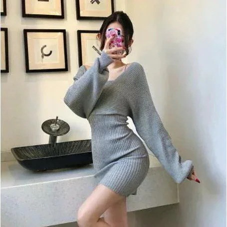 Qoo10] ニットワンピース セクシー ミニ タイト