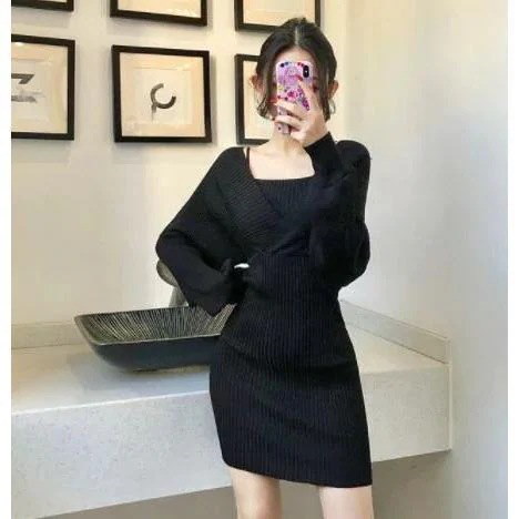 Qoo10] ニットワンピース セクシー ミニ タイト