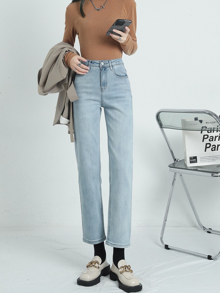 ヴィンテージ青と黄色のストレートジーンズ女性新しいハイウlエスト細い9分小さいサイズ息子 ヴィンテージ青と黄色のストレートジーンズ女性新しいハイウlエスト細い9分小さいサイズ息子