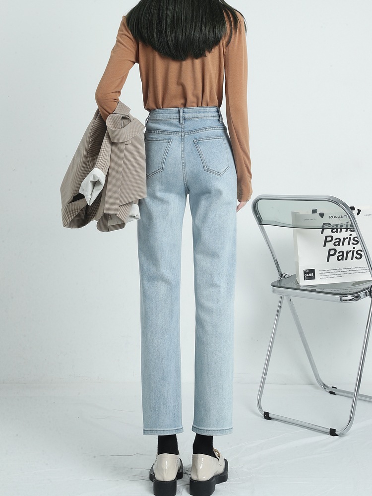 ヴィンテージ青と黄色のストレートジーンズ女性新しいハイウlエスト細い9分小さいサイズ息子 ヴィンテージ青と黄色のストレートジーンズ女性新しいハイウlエスト細い9分小さいサイズ息子