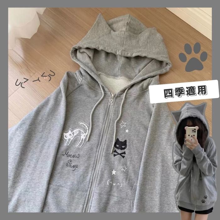 猫耳 パーカー レディース ジップパーカー プリント 長袖 プルオーバー 地雷系 量産型 ゆったり フード付き 系 学院風 可愛い コート 森ガール おしゃれ 韓国ファッション プルオーバー おし pattayablatt.com