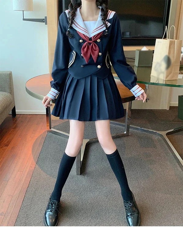 セーラー服 コスプレ 制服 衣装 仮装 学生服 ハロウィン JK制服 女子制服 高校生 通学 学園祭 大人 コスム衣装 セクシー 長袖トップス＋ミニスカート＋蝶結び ３点セット　S M L L