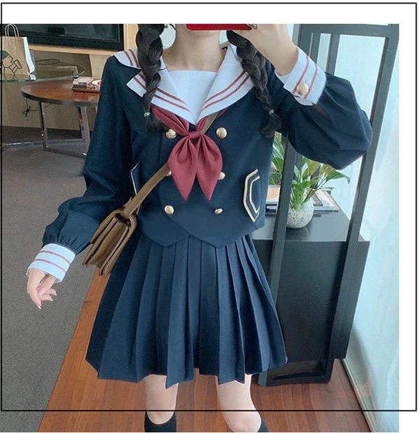 セーラー服 コスプレ 制服 衣装 仮装 学生服 ハロウィン JK制服 女子制服 高校生 通学 学園祭 大人 コスム衣装 セクシー 長袖トップス＋ミニスカート＋蝶結び ３点セット　S M L L