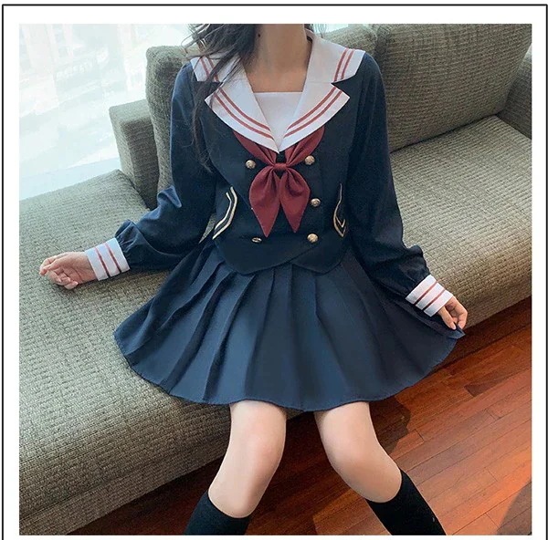 セーラー服 コスプレ 制服 衣装 仮装 学生服 ハロウィン JK制服 女子制服 高校生 通学 学園祭 大人 コスム衣装 セクシー 長袖トップス＋ミニスカート＋蝶結び ３点セット　S M L L