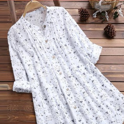 レディース トップス シャツ 羽織 前開き ミディアム丈 長袖 ラウンドネック 襟なし ノーカラー フレア Aライン ドレープ フェミニン プリーツ タック タックプリーツ コットン カジュアル