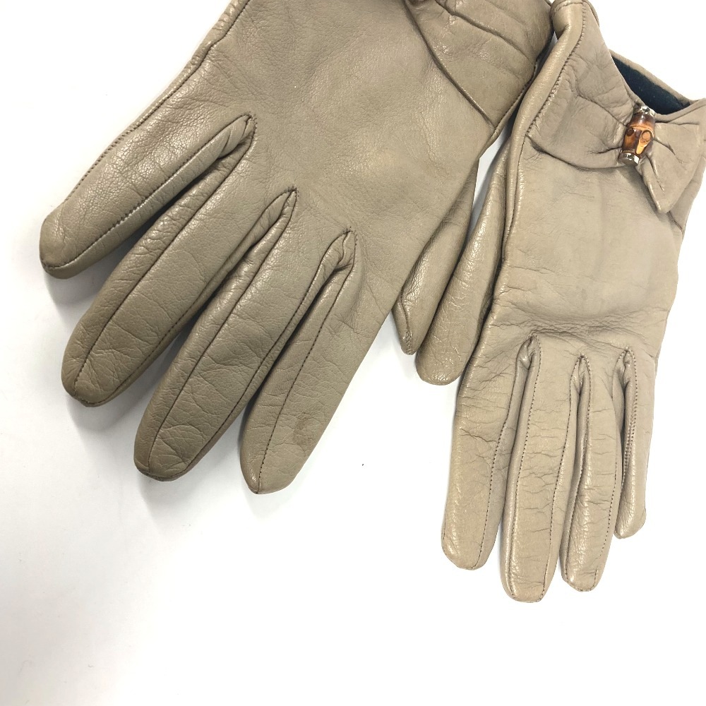 手袋 リボン ウッド バンブー グローブ レザー ベージュ