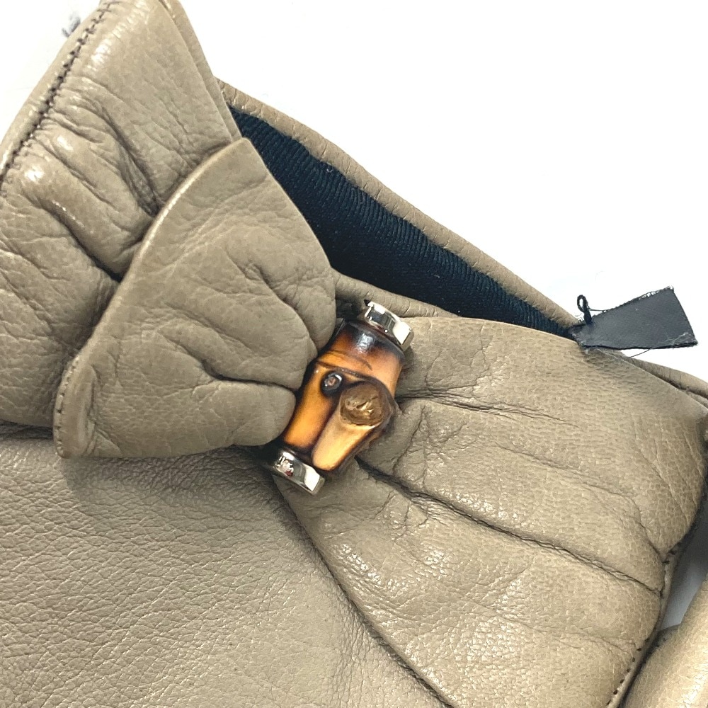 手袋 リボン ウッド バンブー グローブ レザー ベージュ