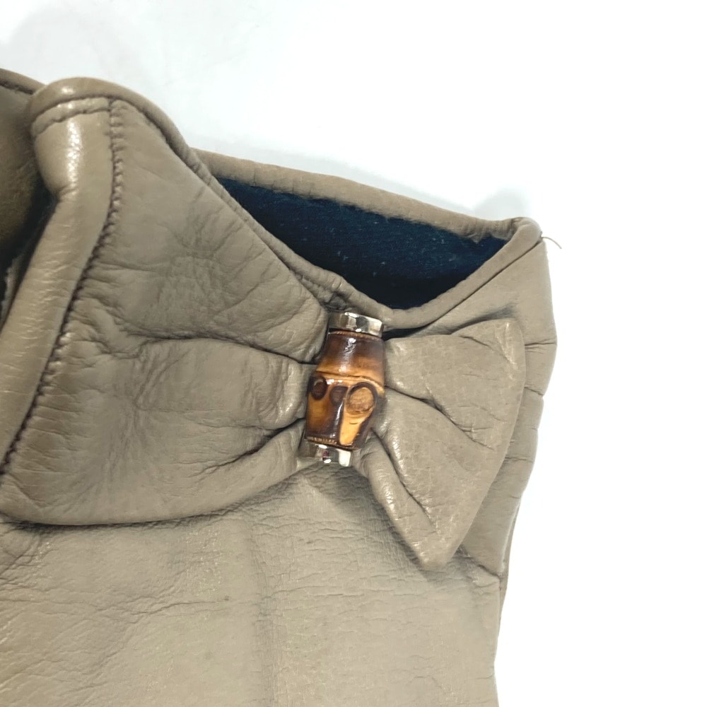 手袋 リボン ウッド バンブー グローブ レザー ベージュ