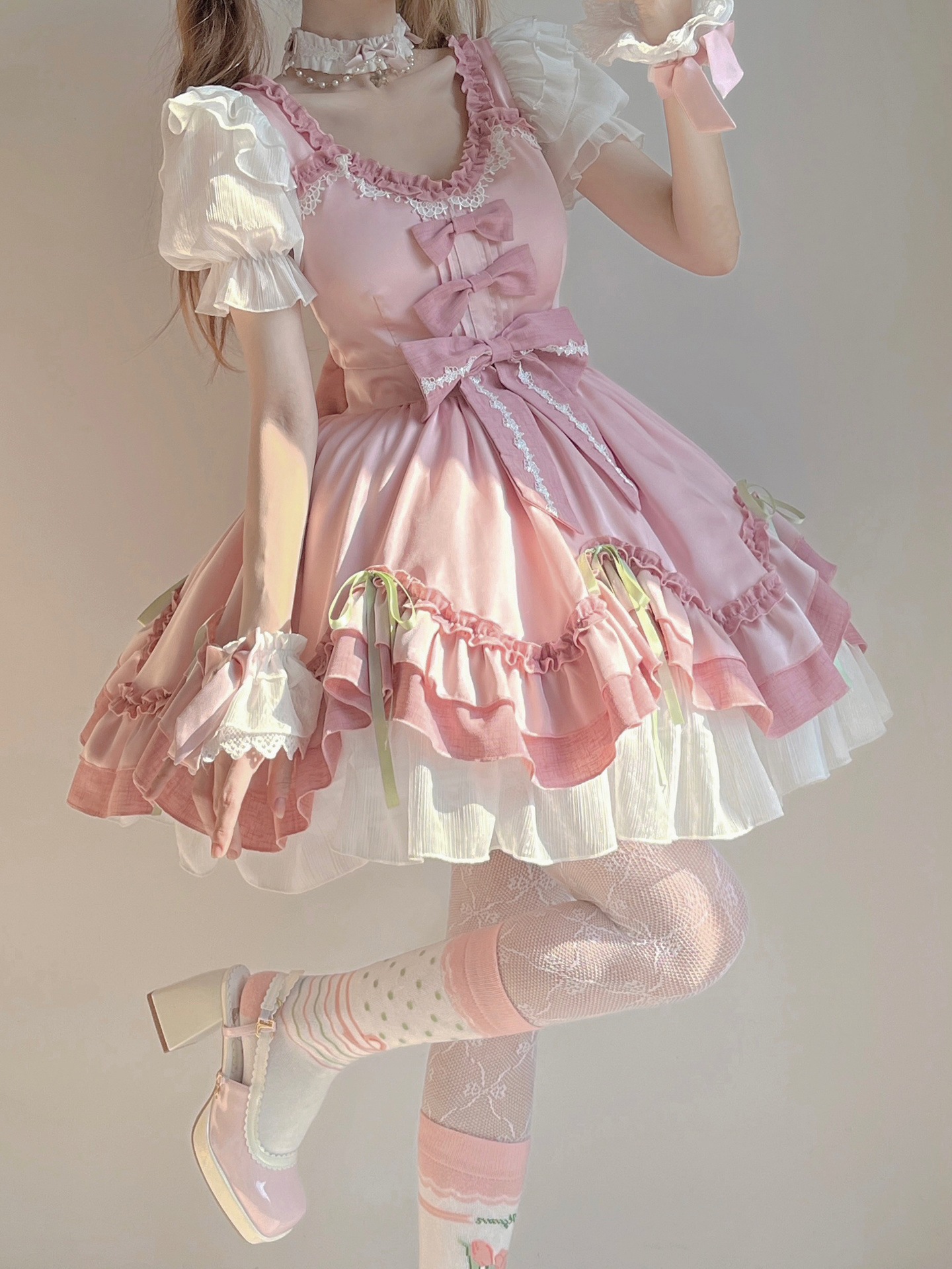 ピンクロリータドレス優しいドレスロリータソフトガールプリンセスドレス