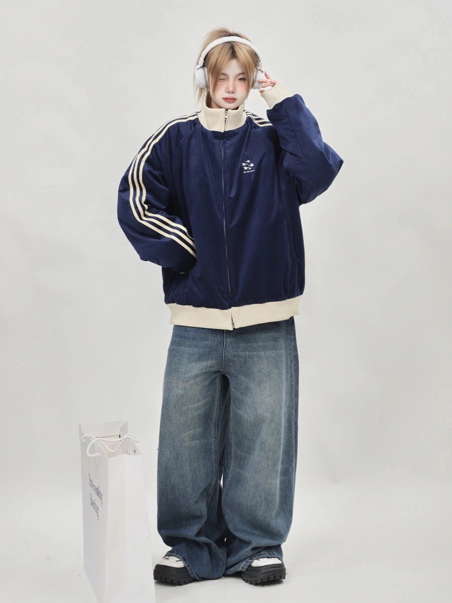 【急速出荷!】24 韓国 かわいい 厚手中綿入りレディースックスタンドネックアウターブルゾンストリートお出かけ長袖セクシーシルエットトップスサイドカジュアルファッション系サイズお出かけフル丈トラック