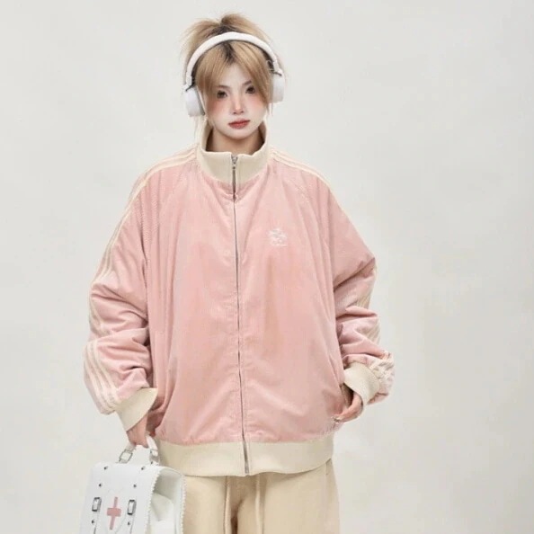 【急速出荷!】24 韓国 かわいい 厚手中綿入りレディースックスタンドネックアウターブルゾンストリートお出かけ長袖セクシーシルエットトップスサイドカジュアルファッション系サイズお出かけフル丈トラック