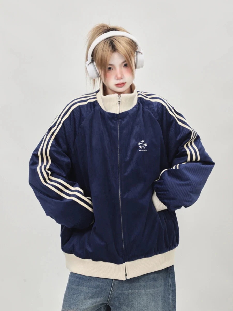 【急速出荷!】24 韓国 かわいい 厚手中綿入りレディースックスタンドネックアウターブルゾンストリートお出かけ長袖セクシーシルエットトップスサイドカジュアルファッション系サイズお出かけフル丈トラック