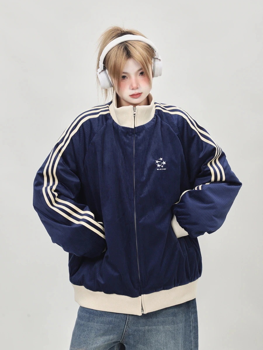 【急速出荷!】24 韓国 かわいい 厚手中綿入りレディースックスタンドネックアウターブルゾンストリートお出かけ長袖セクシーシルエットトップスサイドカジュアルファッション系サイズお出かけフル丈トラック