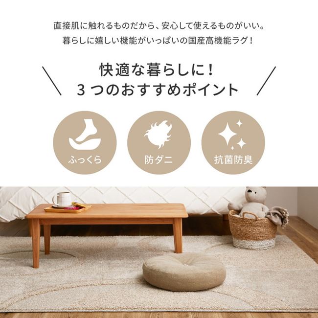 ラグマット カーペット 厚手 国産高機能ラグ 長方形 130x185cm おしゃれ 立体デザイン 防ダニ 抗菌 防臭 日本製