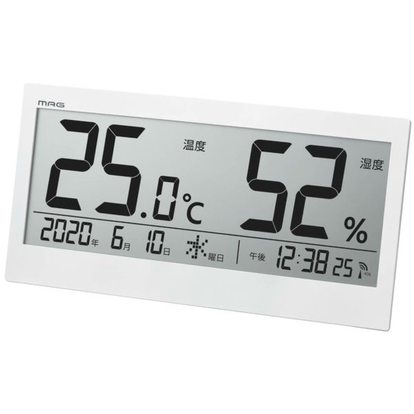 温湿度計 大型 デジタル 幅37cm 大きい 見やすい 置き掛け両用 時刻表示 カレンダー表示付き
