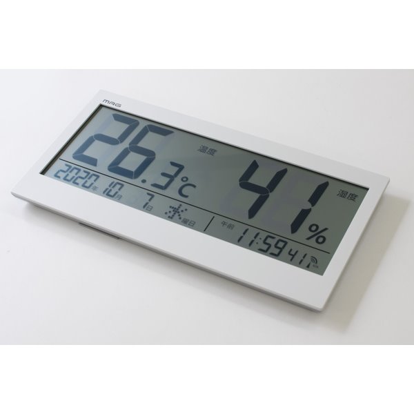 温湿度計 大型 デジタル 幅37cm 大きい 見やすい 置き掛け両用 時刻表示 カレンダー表示付き