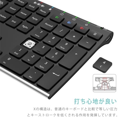 Arteck Bluetoothキーボード 日本語配列 マルチデバイス ステンレススチール フルサイズキーボード iOS, Android, WindowsタブレットPC スマートフォンとの互換性あり
