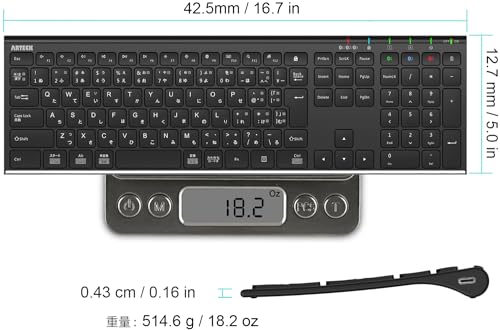 Arteck Bluetoothキーボード 日本語配列 マルチデバイス ステンレススチール フルサイズキーボード iOS, Android, WindowsタブレットPC スマートフォンとの互換性あり