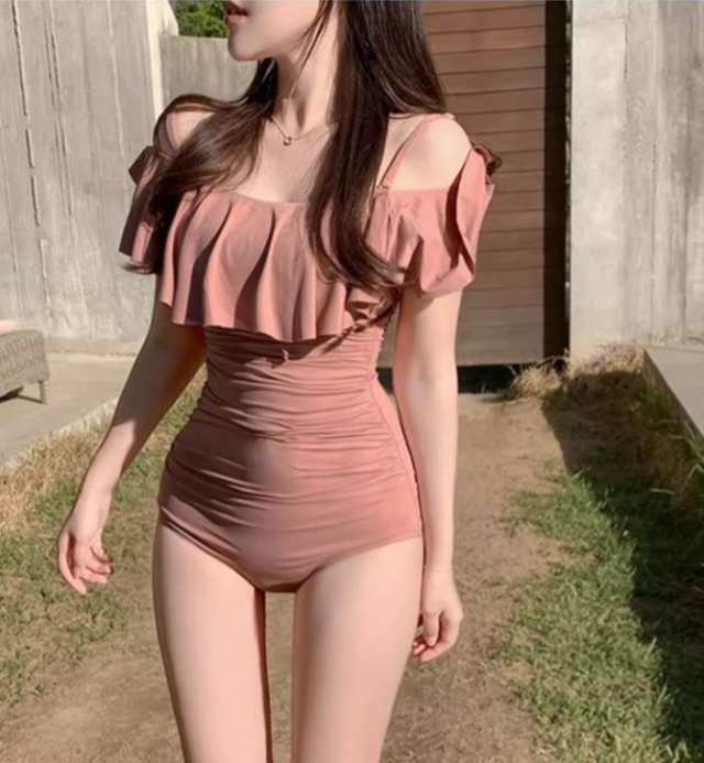 盛れる 水着 レディース ワンピース 体型カバー 三角ビキニ パッド付き フリル レースアップ バックシャン かわいい 大人可愛い きれいめ シンプル カジュアル ナチュラル ゴージャス 華やか 大人