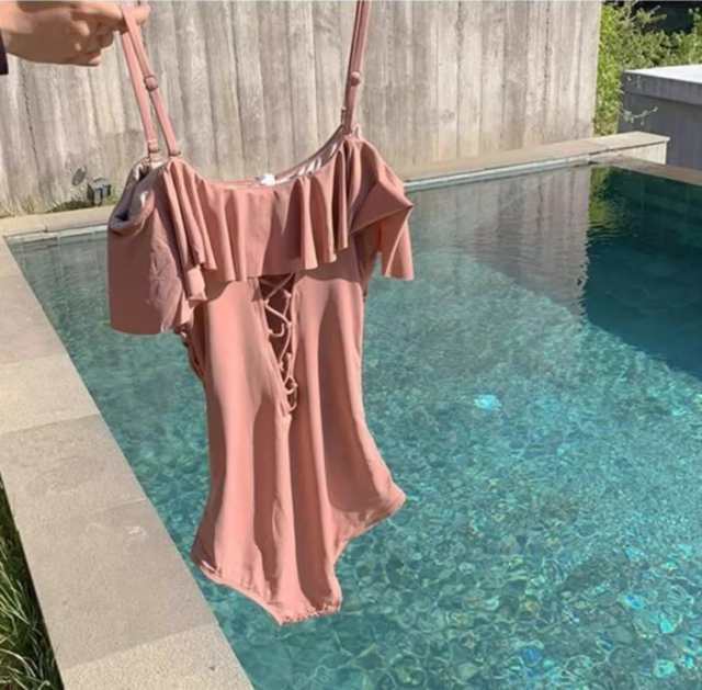 盛れる 水着 レディース ワンピース 体型カバー 三角ビキニ パッド付き フリル レースアップ バックシャン かわいい 大人可愛い きれいめ シンプル カジュアル ナチュラル ゴージャス 華やか 大人