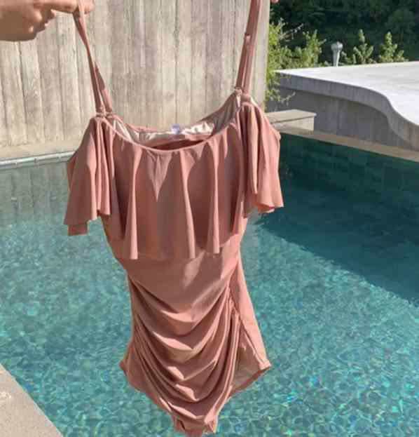 盛れる 水着 レディース ワンピース 体型カバー 三角ビキニ パッド付き フリル レースアップ バックシャン かわいい 大人可愛い きれいめ シンプル カジュアル ナチュラル ゴージャス 華やか 大人