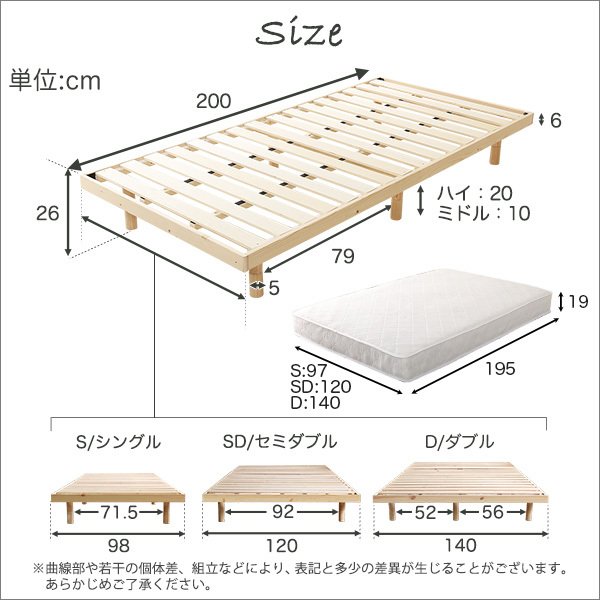 ベッド すのこベッド ポケットコイルマットレス シングル 高さ調整付 リリッタ