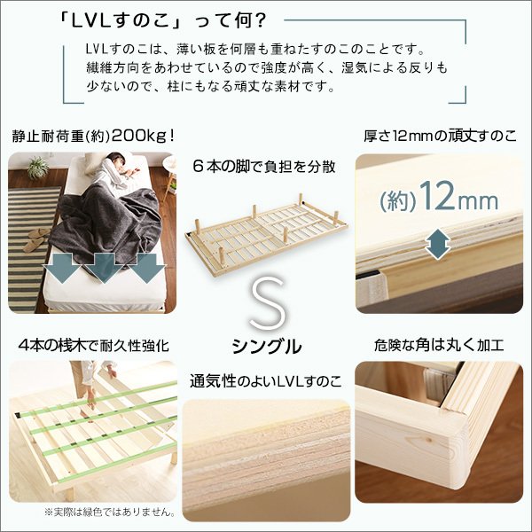 ベッド すのこベッド ポケットコイルマットレス シングル 高さ調整付 リリッタ