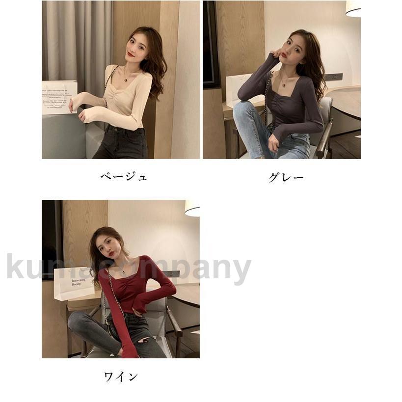 インナーウェア レディース インナーシャツ スクエアネック 長袖Tシャツ 肌着 アンダーウェア スリム Tシャツ カットソー 重ね着 春 秋 冬